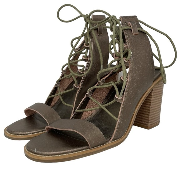 Free People Heels Women's 11 Bronze Gold Lace Up Open Toe Gladiator Pumps - Picture 3 of 17